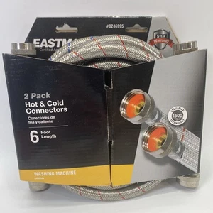 EASTMAN 2-pk Washing Machine 6’ Stainless Steel Hot & Cold Connectors Hoses NEW - Picture 1 of 2