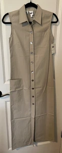 ABITO CAMICIA LUNGO NUOVO CON ETICHETTE $245 DKNY 2 XS CHINO KAKI CON TASCA MAXI DESIGNER NOS - Foto 1 di 8
