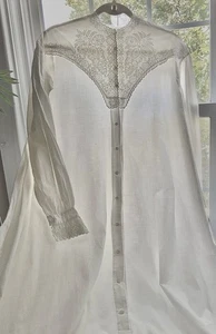 Antique Edwardian Victorian Prairie Cotton Nightdress Original Embroidery Sz Lg - Picture 1 of 5