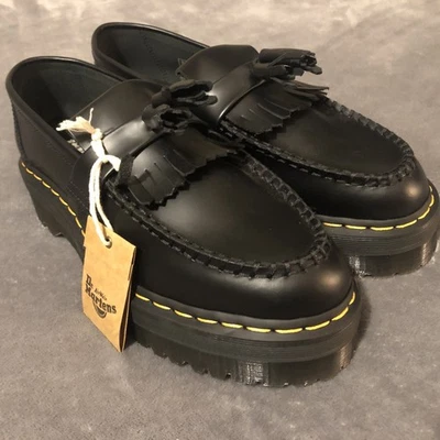 Doc Martens Adrian Quad Mens 9 Black Leather Slip on Platform Tassel Loafer $160 - Image 1 of 4