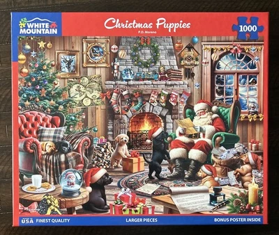White Mountain 1000 Piece Puzzle - Christmas Puppies (Larger Pieces) - Image 1 of 4