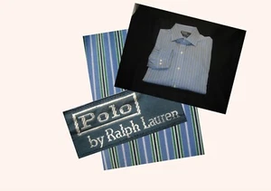 Camisa POLO by Ralph Lauren Regent Calce Clásico ~ Rayas ~ Talla 17 ~ 100% Algodón - Imagen 1 de 8