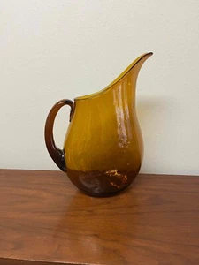 Vintage Amber Honey Blenko Glass Flat Sided Pitcher - 967 Winslow Anderson - Picture 1 of 9