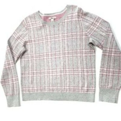 Suéter para mujer Bass gris rosa a cuadros tartán ventana cuello redondo talla grande Foto 1 de 4