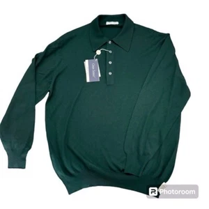 Gran Sasso Green Virgin Wool Knit Polo Sweater Sz M/L New - Picture 1 of 4