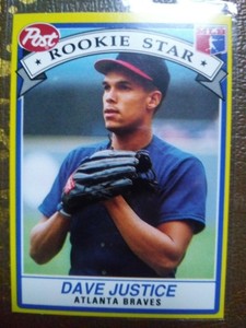 1991 Post Dave Justice 1 Of 30 Atlanta Rookie Stars 🔥 RARE 🔥