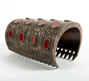 Vtg Huge Tribal Turkmen Turkoman Carnelian Silver Cuff Bracelet Armband Tekke - Picture 1 of 4