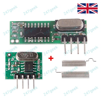 🇬🇧 433MHz TX RX Transmitter Receiver Pair Superhet RF Modules with Antennas - Image 1 of 4
