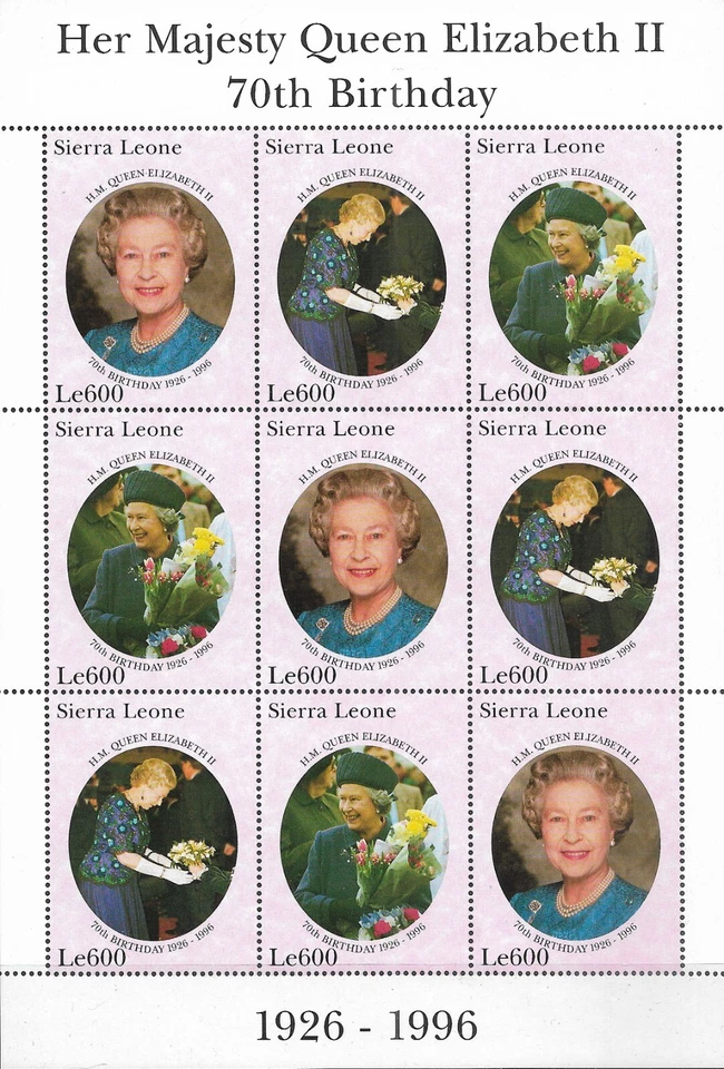 SIERRA LEONA - 1996 MNH "70 cumpleaños de la reina Isabel II" ¡Hoja de recuerdo!!! Foto 1 de 1