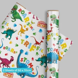 Papel de envolver cumpleaños | Rugido de dinosaurio | 2 hojas y 2 etiquetas | Envoltura de regalo para niños - Imagen 1 de 4
