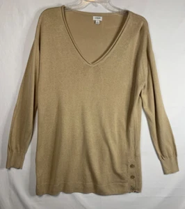 J. Crew Sweater Tunic Linen Blend V Neck Side Buttons Beige Sz Large Minimalist - Picture 1 of 10