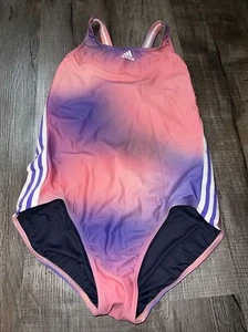 ADIDAS Girls One Piece Bathing Suit Swimsuit pink purple Logo Youth XL NEW NWT - Picture 1 of 6