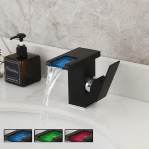 Rubinetto miscelatore lavabo bagno led nero opaco beccuccio cascata 1 maniglia rubinetti - Foto 1 di 12