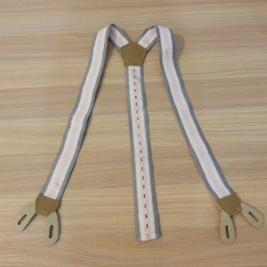 Suspender Boy Pink Gray Button Leather Y Back Classic Formal Stretch Elastic - Picture 1 of 8