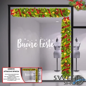 DECORAZIONE VETRINA BUONE FESTE ATTACCA E STACCA NEGOZIO ADESIVI VETRINE NATALE - Picture 1 of 2