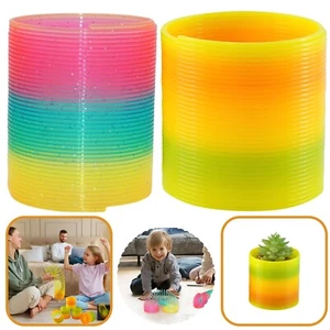 Plastic 6.5cm Rainbow Spring Coil Fun Kid Toy Stretchy Bouncing Stocking Fillers - Picture 1 of 57