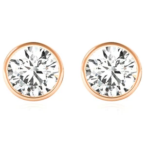 Lab-Grown Diamond 14K Rose Gold Round-Cut Bezel Set Push Back Stud Earrings - Picture 1 of 22