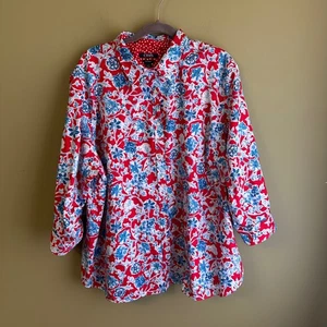 Chaps Damen 3x rot blau geblümt bügelfrei Button Down Shirt Tunika Top - Bild 1 von 7
