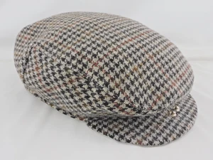 Flat Newsboy Cap Pure Wool Houndstooth Gray Black Large MInnesota Hats USA Vtg - Picture 1 of 8