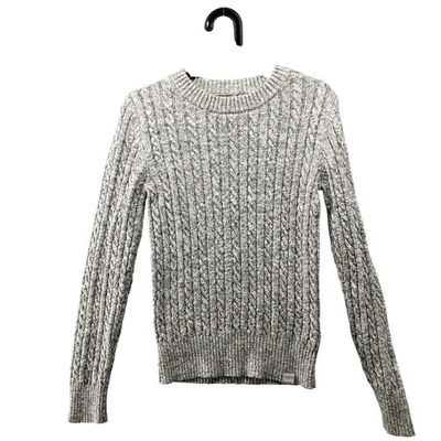 Superdry Cable Knit Sweater Womens XS Gray Crewneck Cotton Blend Heather - Image 1 of 4