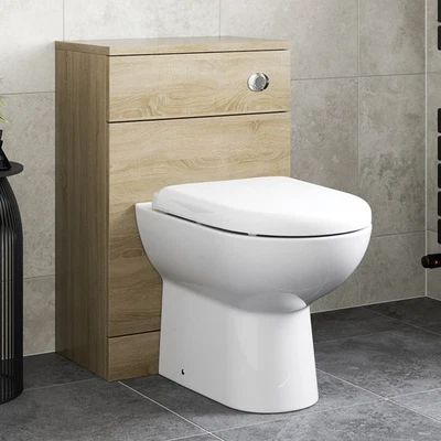 ALPINE Bathroom 500mm Back To Wall BTW Toilet Unit Only Oak Effect Modern Furniture