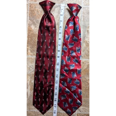 2 Vintage David Taylor Mens Clip On Necktie Tie Polyester Red Black and Silver - Image 1 of 4
