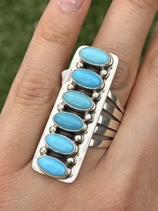 Native American Sterling Silver Blue Turquoise Ring. Size 9.5 Travis J - Picture 1 of 12