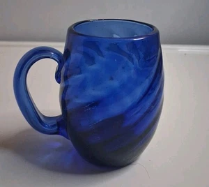 Vintage Small Hand Blown Cobalt Blue Art Glass Mug - Picture 1 of 6