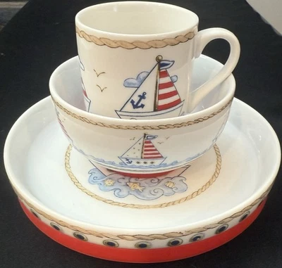 Veleiro LENOX 3 peças conjunto de louça infantil bebê menino PRESENTE porcelana silicone - Imagem 1 de 4