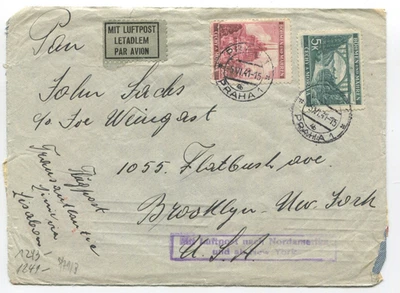 Cubierta de correo aéreo de Praga a Brooklyn 1941 Bohemia Moravia sello nazi censurado Foto 1 de 2