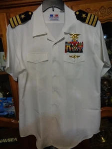 USN US Navy Seal Special Warfare Officer Summer White Shirt with pins size XL - Picture 1 of 10