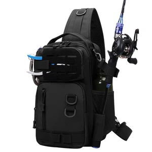 Fishing Tackle Bag with Rod Holder Outdoor Molle Chest Sling Shoulder Backpack - Picture 1 of 14