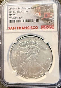 2014(S) AMERICAN SILVER EAGLE 1oz .999 FINE SILVER NGC GRADED MS69 - Picture 1 of 2