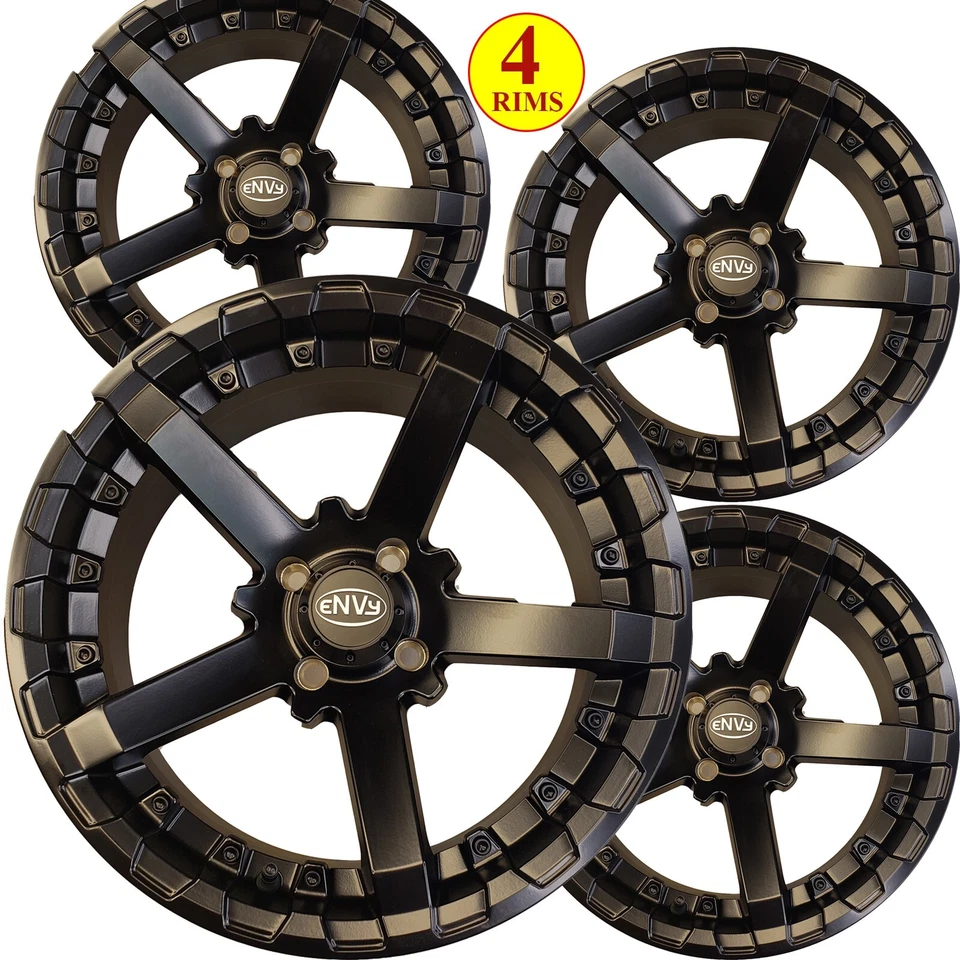 15" Golf Cart Wheels Set of 4 Matt Black 15x7 Intimidator 3:4 Offset 4/4 Pattern Foto 1 de 4