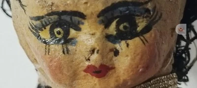 Antique Rag Oriental Doll Old Cartapesta Papier Mache bambola naive Folk vintage - Immagine 1 di 4