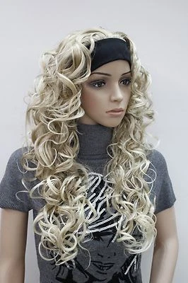 Fashion Blonde Mix 3/4 Wig With Headband Curly Long Synthetic Women's Half Wig - Image 1 of 4