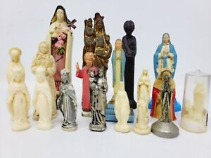 Lot vintage 18 statues en plastique métal ébène sainte Thérèse Sainte Anne Vierge Marie tableau de bord de voiture