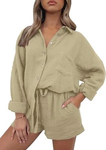 2 Piece Lounge Wear Set for Women – Oversized Shirt & Shorts Pajama Outfit 2025 - Picture 1 of 150