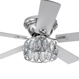 Breezary Ceiling Fan 52" Crystal Chrome/Silver w/ Light Kit + Remote Control - Picture 1 of 6