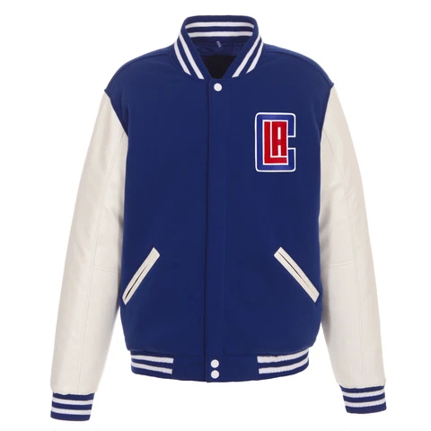 NBA Los Angeles Clippers Reversible Fleece Jacket PVC Sleeves Front Patch Logos Cover