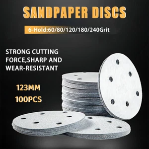 100x 123mm 6-Hole Sanding Discs Hook Loop Orbital Sander Pads 80 120 240 Grit - Picture 1 of 17