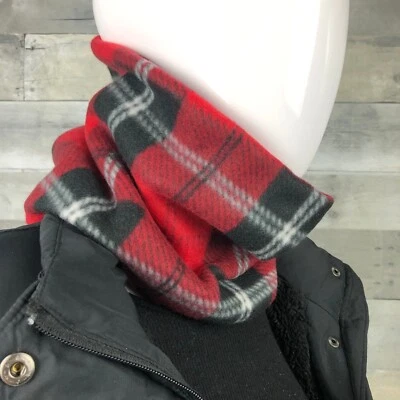 Xadrez escocês vermelho e preto tartan pescoço gaiter pescoço aquecedor lã cachecol tubo orelha - Imagem 1 de 4