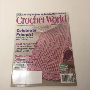 Crochet World Magazine August 2011 Doilies Lunch Bag Shawl Pillow Sweater - Picture 1 of 9