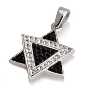 STAR OF DAVID PENDANT WITH GEMSTONES - BLUE & WHITE, BLACK & WHITE, MULTI-COLOR - Picture 1 of 3