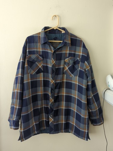 Giacca Camicia Uomo Hugo Valentino Flanella Pesante Blu Plaid Taglia Large Vintage
