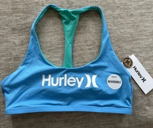Hurley Womens One and Only Reversible Logo Surf Top Bikini Blue/Green Sz S $45 - Picture 1 of 4