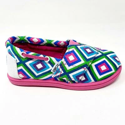 Toms Classics Aqua Village Geo Tiny Toddler Slip On Casual Canvas Flat Shoes - Image 1 of 4