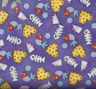 Cats Meow purple cat food fish birds mice hearts Henry Glass fabric