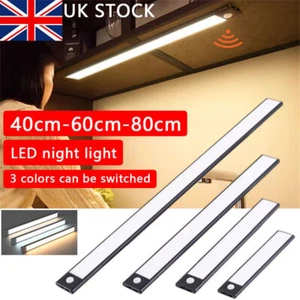 Wireless LED PIR Motion Sensor Light Strip Cabinet Closet Lamp USB Rechargeable~ - Picture 1 of 37