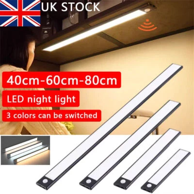 Wireless LED PIR Motion Sensor Light Strip Cabinet Closet Lamp USB Rechargeable~ - Image 1 of 4